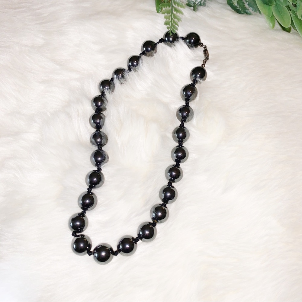 Vintage Black Metallic Beaded Necklace